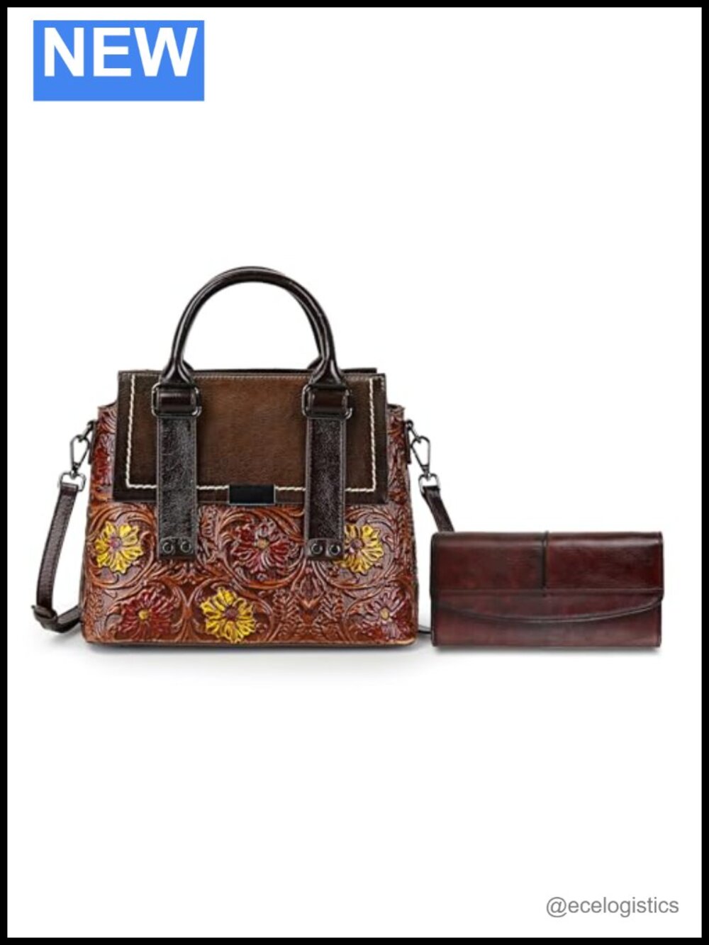 Genuine Leather Womens Wallet with Satchel Handbag Crossbody Adjustable Strap
